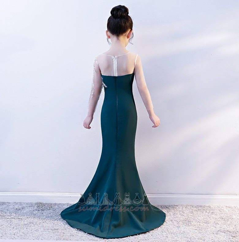 Robe Cortège Fille Printemps Manche Aérienne corsage pierreries Traîne Courte Longue Perle