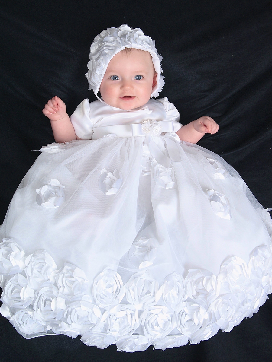 Robe de baptême Longue Printemps Manche Courte Fleurs Bijou Princesse