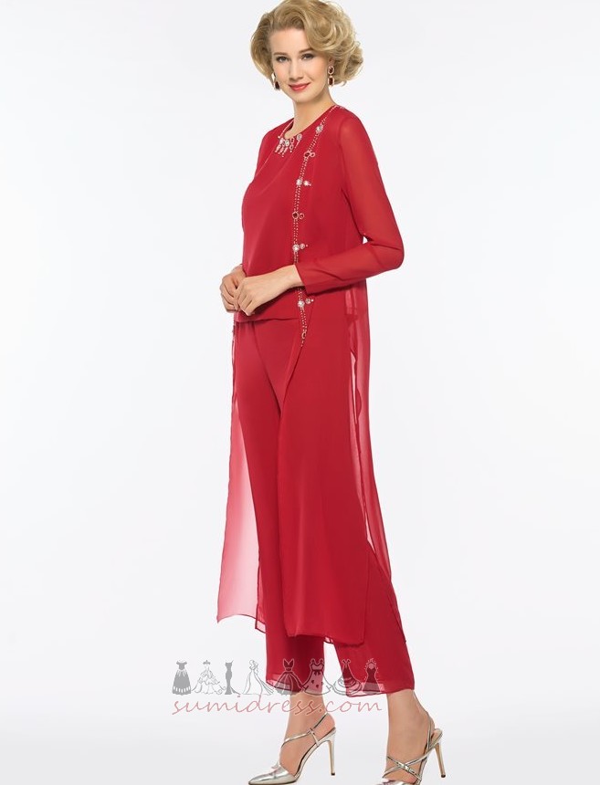Robe de la mère Printemps Au Drapée Costume Bijou Avec des pantalons Mousseline de soie