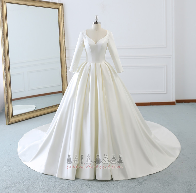 Robe de mariée A-ligne Elégant Au Drapée Manche Longue Satin En Plein Air