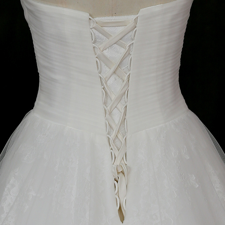 Robe de mariée Col en Cœur A-ligne Lacets Satin Longue Traîne Mi-longue