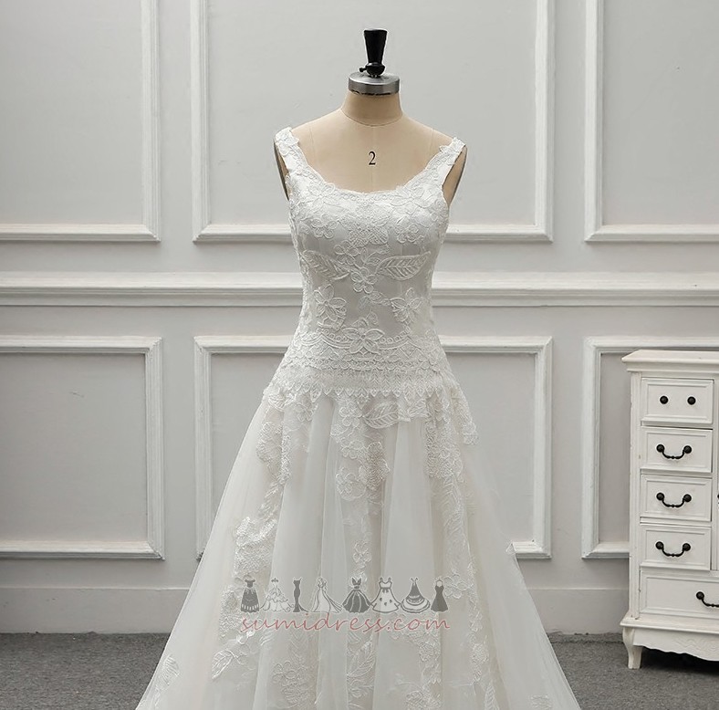 Robe de mariée Longue Liaison Tulle A-ligne Larges Bretelles Salle Intérieure