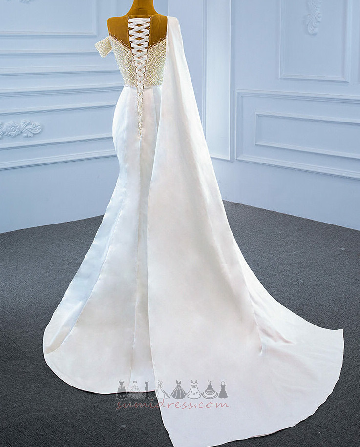 Robe de mariée Perles Longue Traîne watteau Lacets Naturel Sans Manches