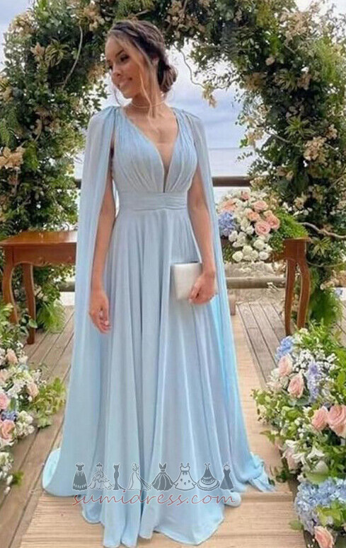 Robe de Soirée A-ligne Traîne Courte Au Drapée Chaîne Naturel Col en V