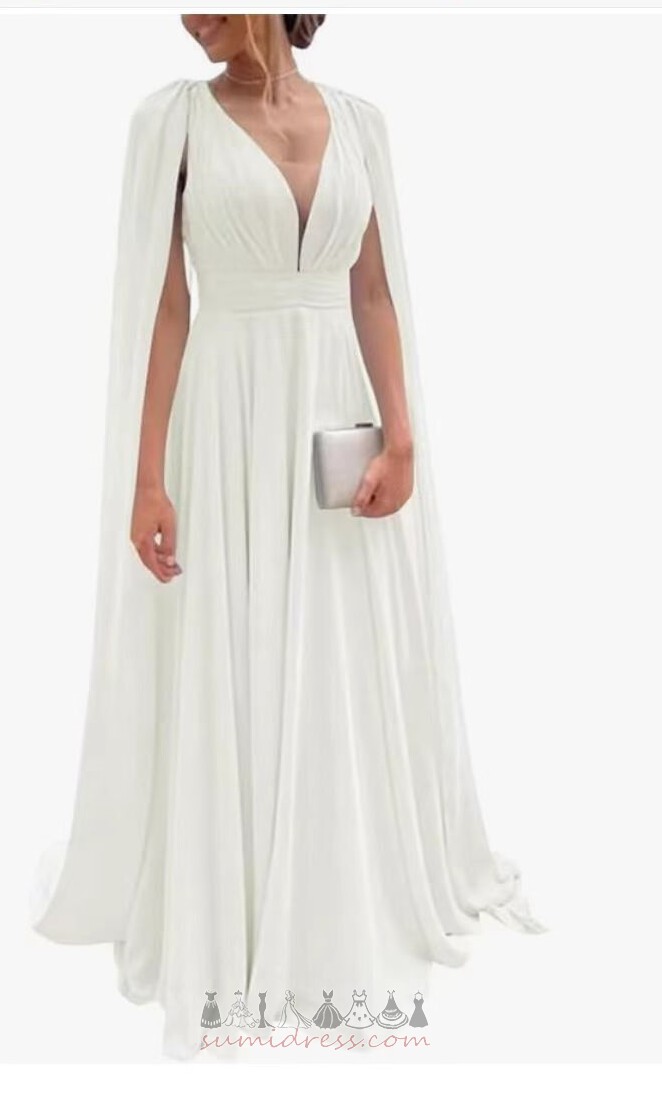 Robe de Soirée A-ligne Traîne Courte Au Drapée Chaîne Naturel Col en V