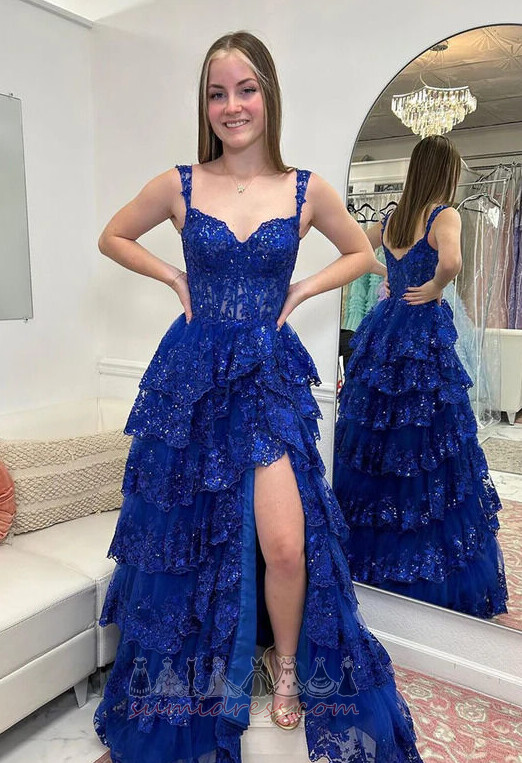 Robe de Soirée Dentelle Bretelles Spaghetti Appliques A-ligne Longue Eté