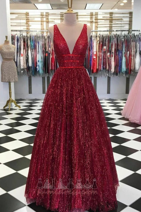 Rochie de balul de absolvire V-gât adânc Etaj lungime Fără mâneci Fermoar până V gâtului Triunghi inversat