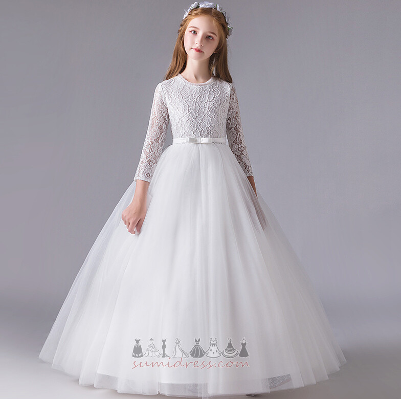 Rochie de fată floare Bijuterie Iluzia mâneci Fermoar în sus Dantelă Nuntă Lungime de glezna