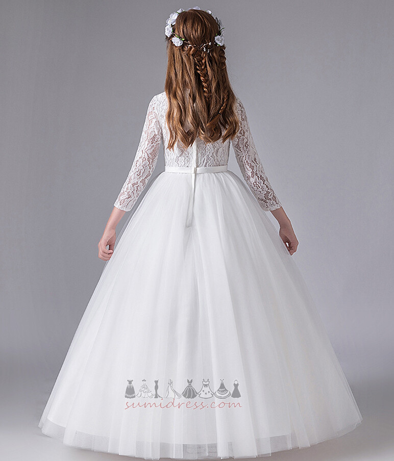 Rochie de fată floare Bijuterie Iluzia mâneci Fermoar în sus Dantelă Nuntă Lungime de glezna