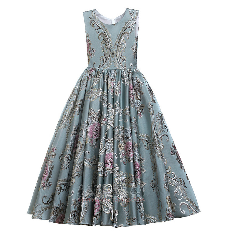 Rochie de fată floare Fermoar în sus Fără mâneci Drapat Lungime de glezna A-linie Mediu
