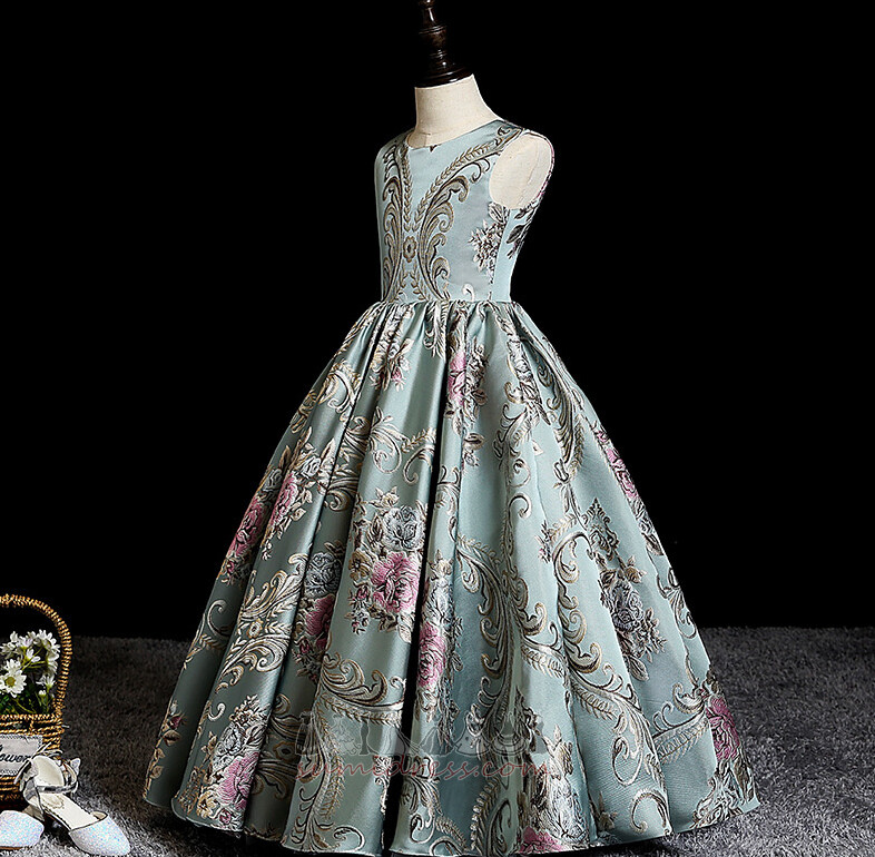 Rochie de fată floare Fermoar în sus Fără mâneci Drapat Lungime de glezna A-linie Mediu