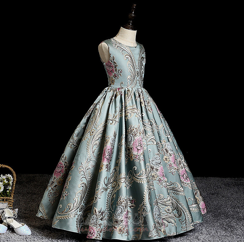 Rochie de fată floare Fermoar în sus Fără mâneci Drapat Lungime de glezna A-linie Mediu