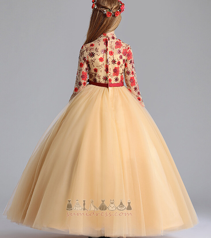 Rochie de fată floare Fermoar în sus Lungime de glezna Formale Arc Iluzia mâneci Afișare / Performanță