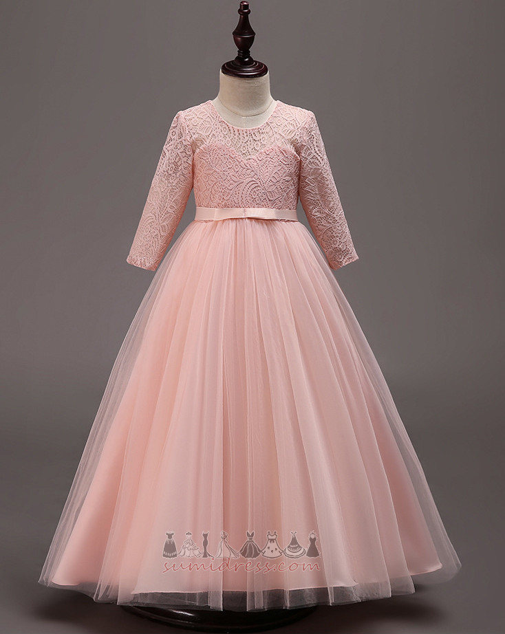 Rochie de fată floare Lungime de glezna Mâneci lungi Tul Fermoar în sus Formale Leagăn