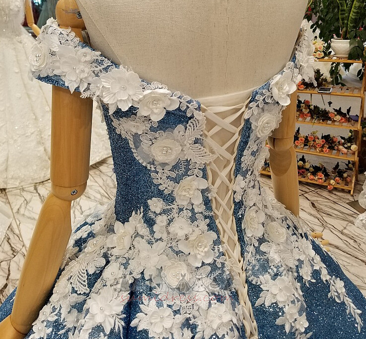 Rochie de fată floare Mâneci plafonate De pe umăr Mediu Talie naturale Corsetul sequined