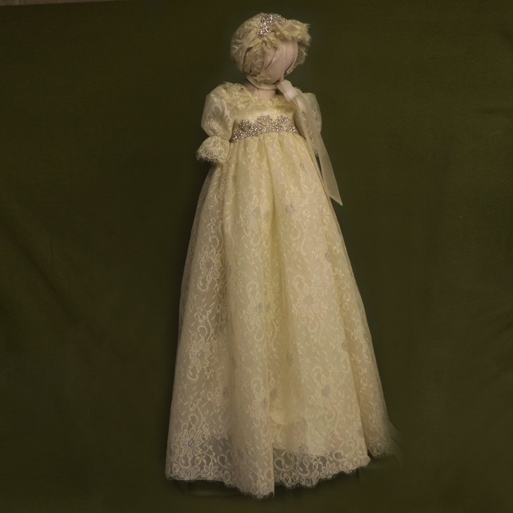 Rochie de floare fată Dantela Arc Prințesă Lung Bijuterie Mare acoperit