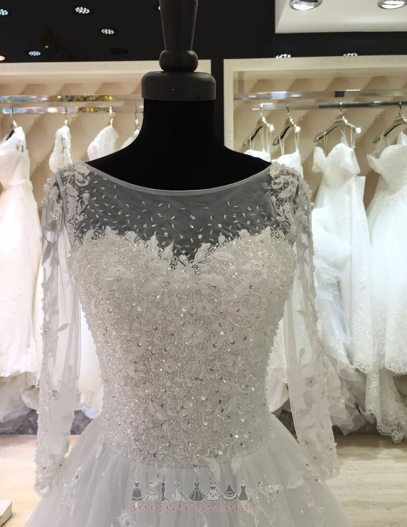 Rochie de mireasă A-linie Aplicatii Mâneci lungi Bateau Biserica Mediu