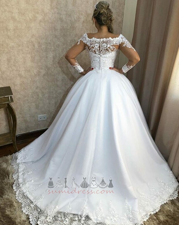 Rochie de mireasă De pe umăr Matura-tren Mâneci lungi Aplicatii A-linie Fermoar până