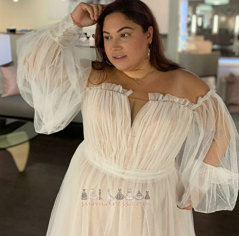 Rochie de mireasă Drapat Mâneci pierde Mâneci lungi De pe umăr Lungime podea Primăvară