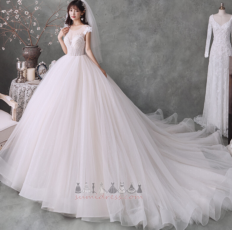 Rochie de mireasă linguriță Corsetul cu bijuterii Tul Trenul regal Lung Biserica