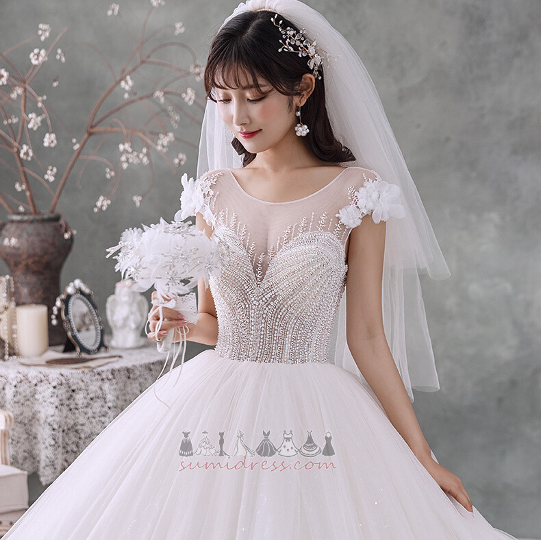 Rochie de mireasă linguriță Corsetul cu bijuterii Tul Trenul regal Lung Biserica