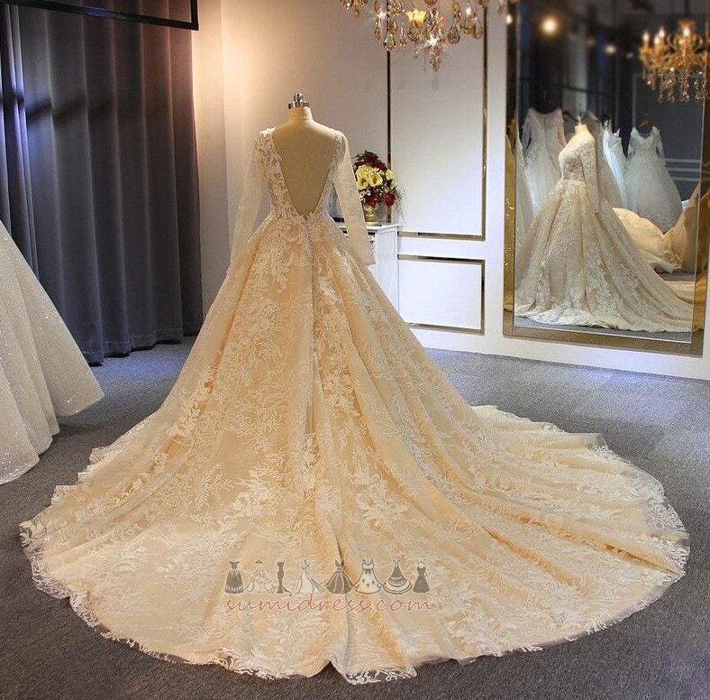 Rochie de mireasă Satin V gâtului Iluzia mâneci Tren Catedrala Biserica Formale