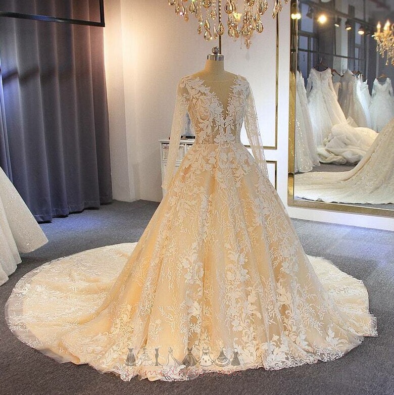 Rochie de mireasă Satin V gâtului Iluzia mâneci Tren Catedrala Biserica Formale