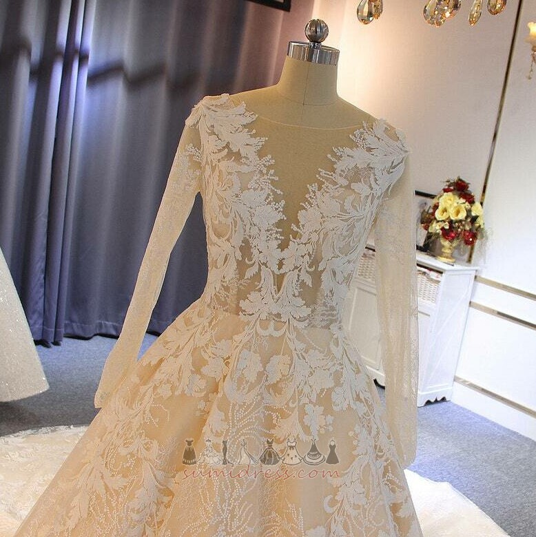 Rochie de mireasă Satin V gâtului Iluzia mâneci Tren Catedrala Biserica Formale