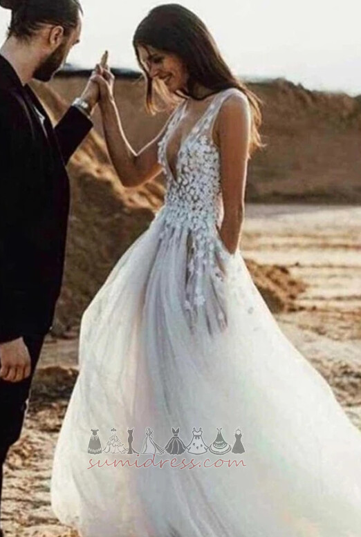 Rochie de mireasă Şic A-linie Tul V-gât adânc V gâtului Fără mâneci