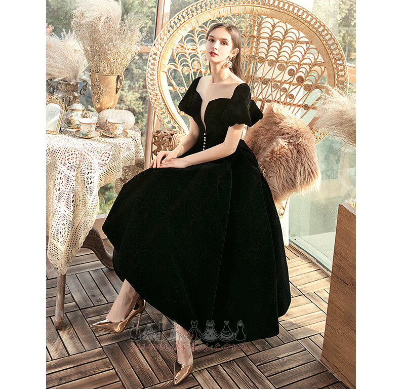 Rochie de seară A-linie Şic Piaţa Genunchi lungime Pouf mâneci şir