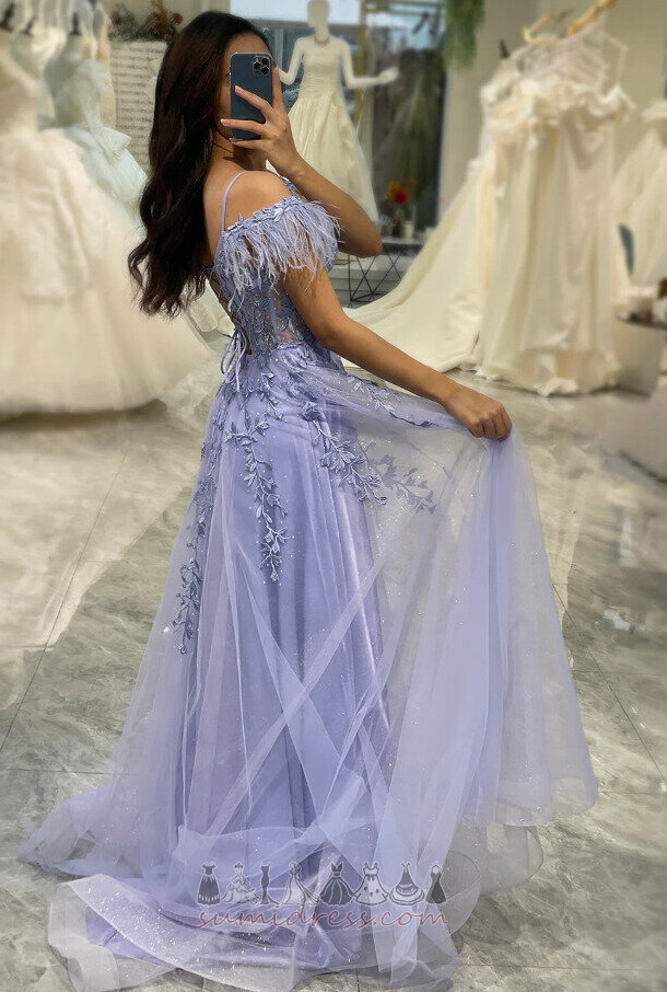 Rochie de seară De pe umăr Aplicatii V-gât adânc şir A-linie Elegant