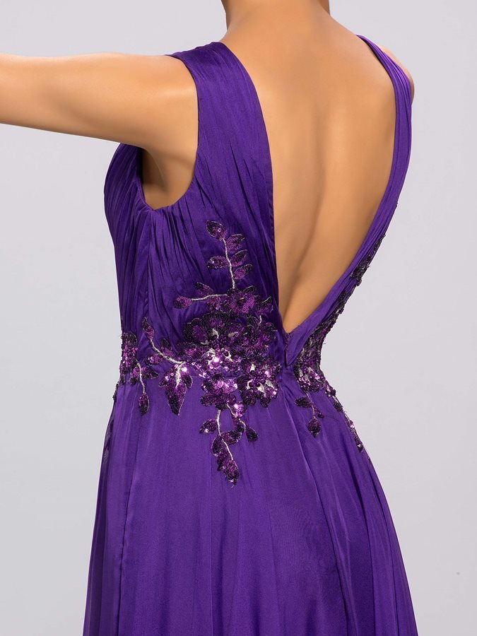 Rochie de seară Talie naturale Vară Clepsidră Etaj lungime triunghi încreți Fără mâneci