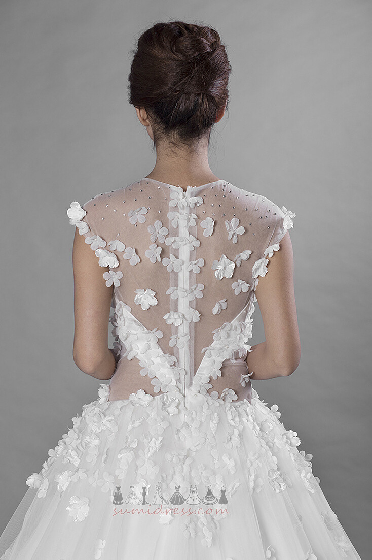Romantic Short Sleeves Tulle Long Jewel Sheer Back Wedding Dress