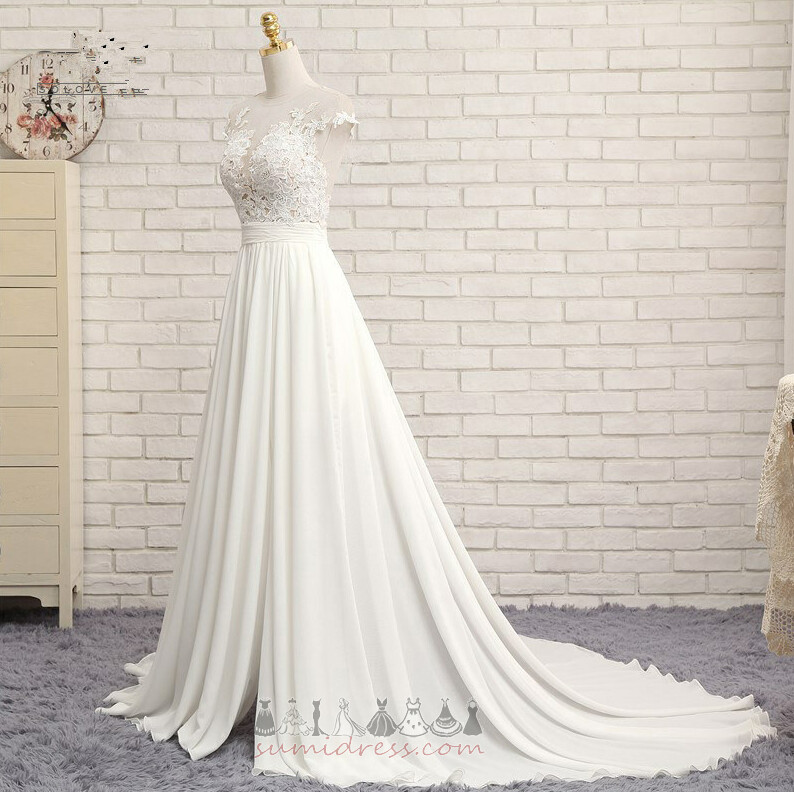 Romantik Kolsuz Mücevher Aplikler Bir çizgi Şifon Düğün Elbise