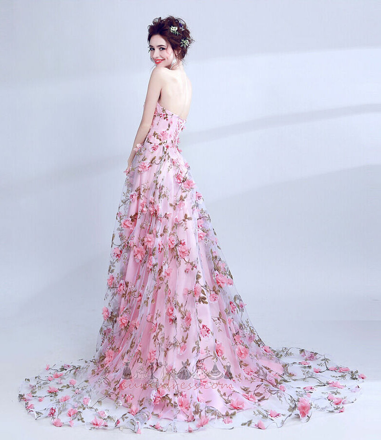 Rose utsmykningen A-formet Elegante Tyll Lang Stroppløs kvelds kjole
