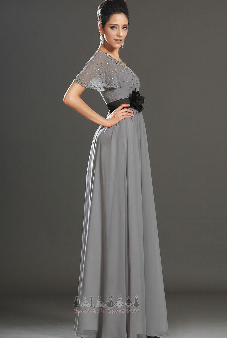 Rosette Mitte Rücken V-Ausschnitt Zug zu fegen Kurze Ärmel Elegante Abendkleid