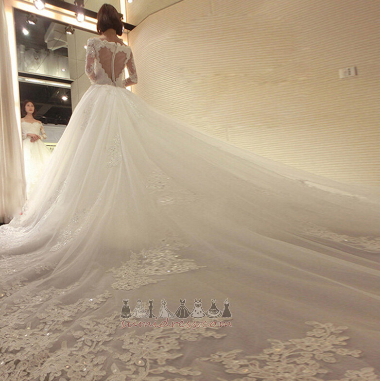 розкішний природні Талія ілюзія рукава V-подібним вирізом собор поїзд пляж Весільна сукня