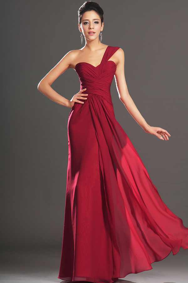 Ruby Sheath Elegant Natural Waist Composite Chiffon Long Evening Dress