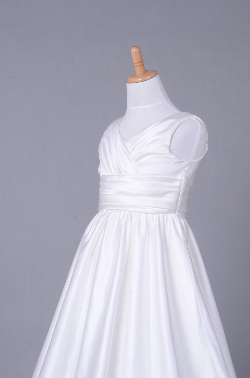 Ruched Chapel Train Floor Length Empire Pleated Bodice Winter Flower Girl Dress