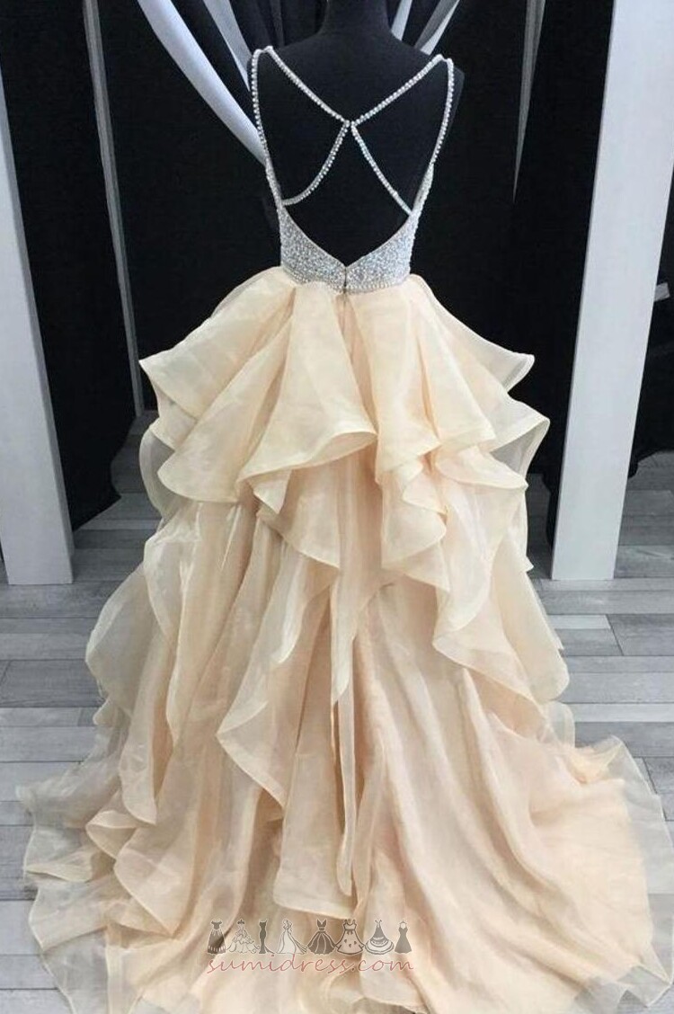 Ruched Romantic Backless Sleeveless V-Neck Medium Prom Dress