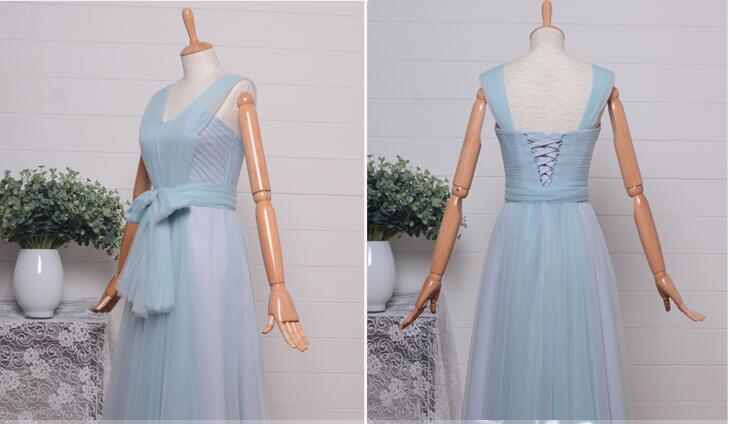 Ruched Sweep Train Natural Waist Lace-up Sleeveless V-Neck Bridesmaid Dress