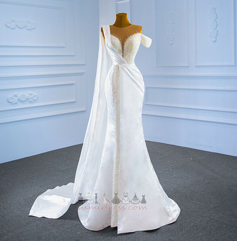 Rücken Schnürung Perle Watteau Schleppe Natürliche Taille Lange Braut Kleid