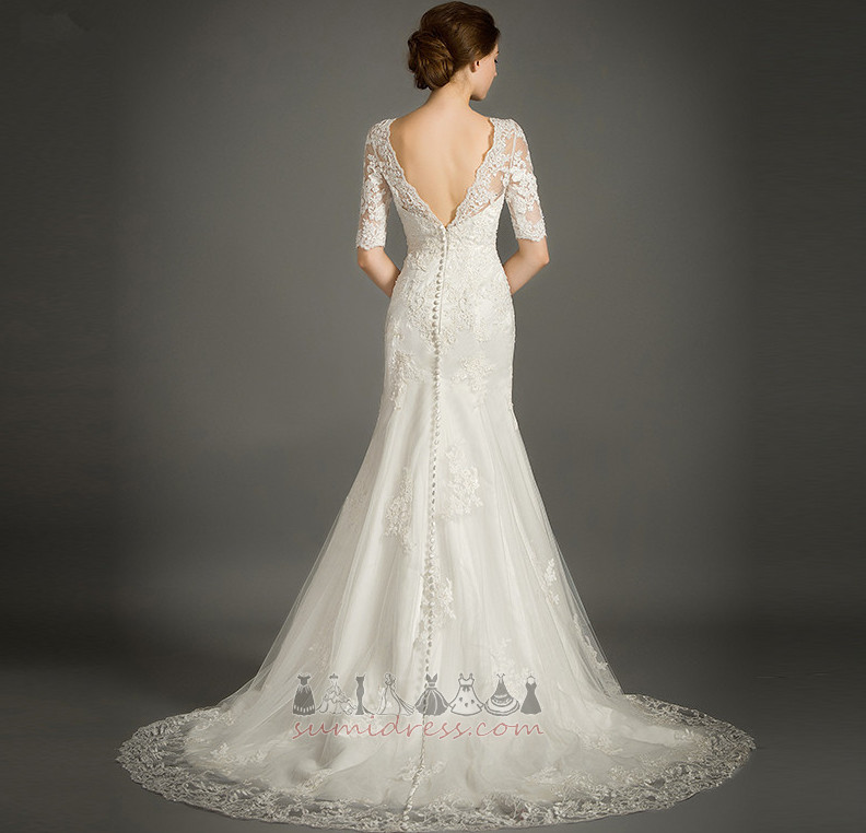 русалка середа тюль блискавка вгору природні Талія Мереживо Overlay Весільна сукня