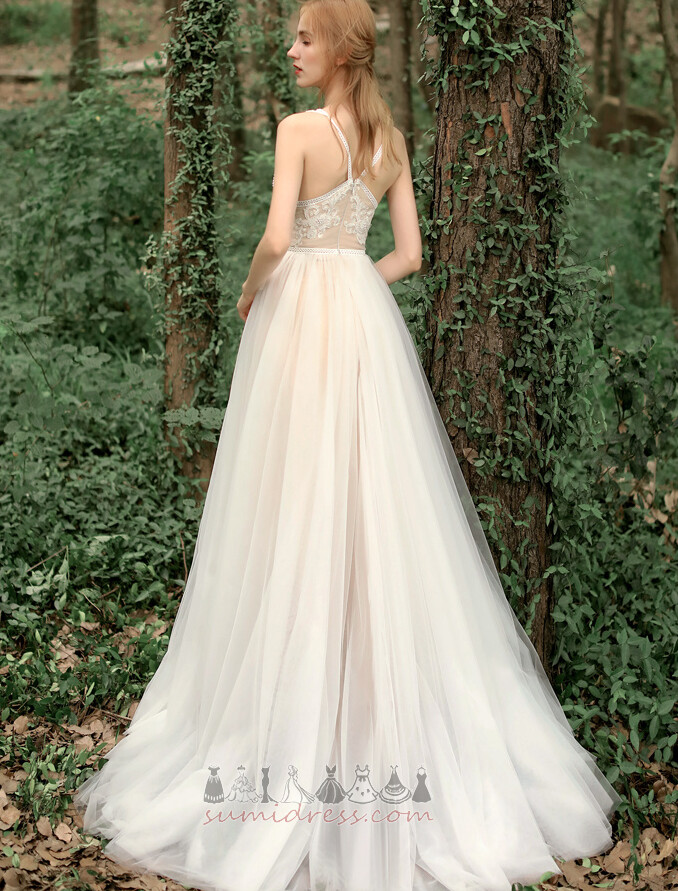 Ryggløse Svinge Feie Train Tyll V-hals A-formet Bryllupskjole