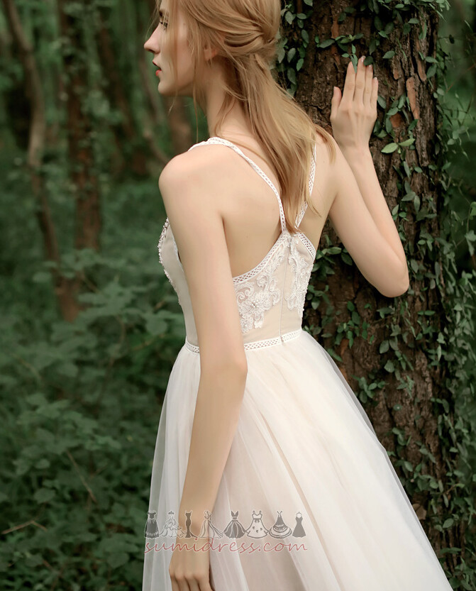 Ryggløse Svinge Feie Train Tyll V-hals A-formet Bryllupskjole