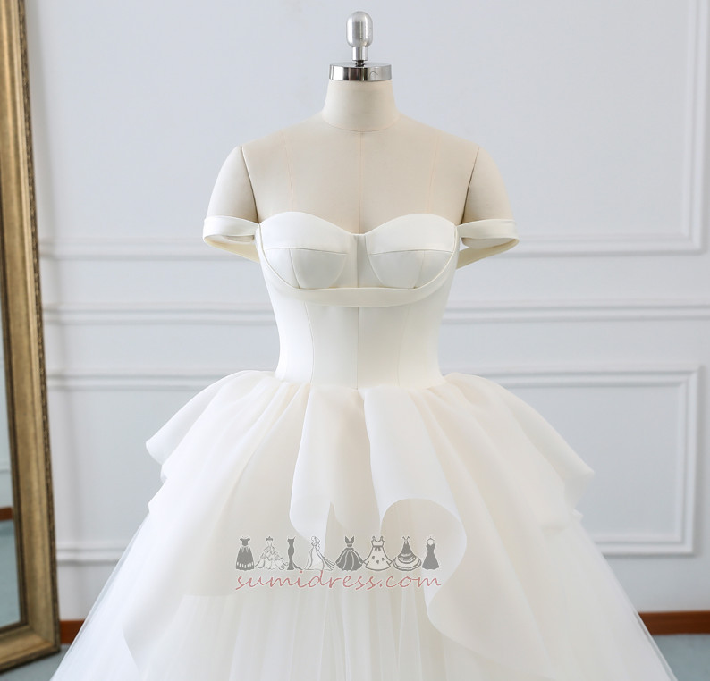 S hlubokým výstřihem čalouněné A-Line Zamést vlak Satén Off-The-rameno Svatební šaty
