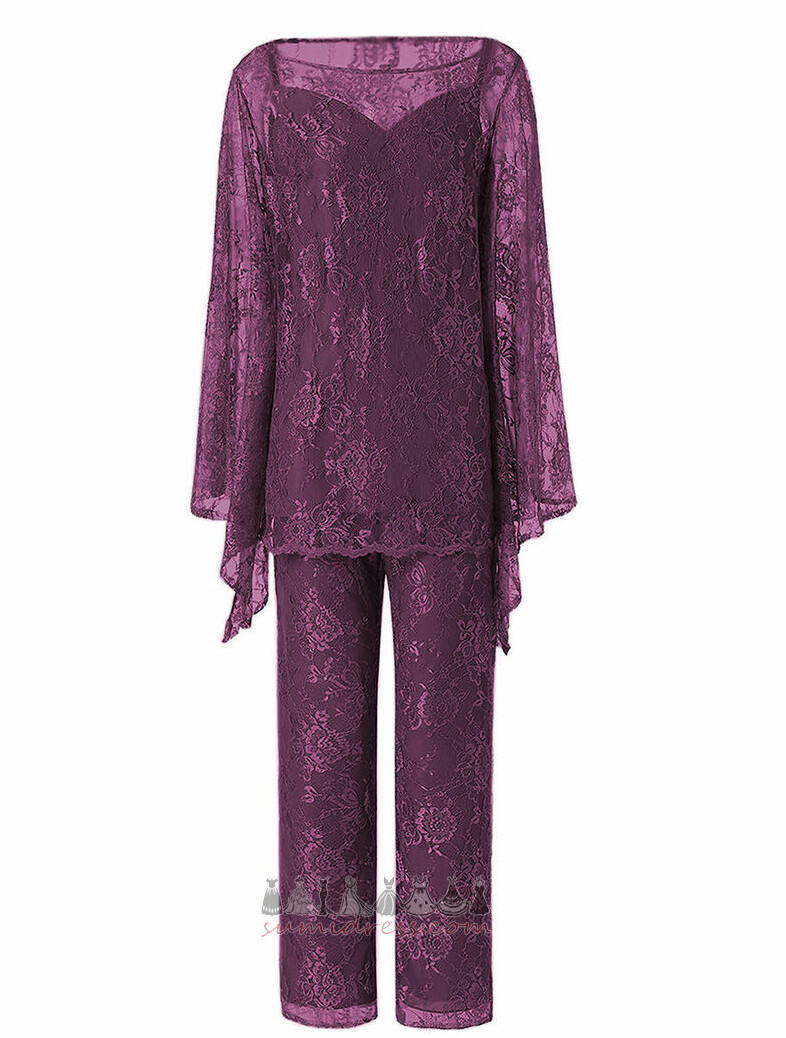 Sale Bateau Rectangle Lace Applique See Through Pants Suit Mother Dresses