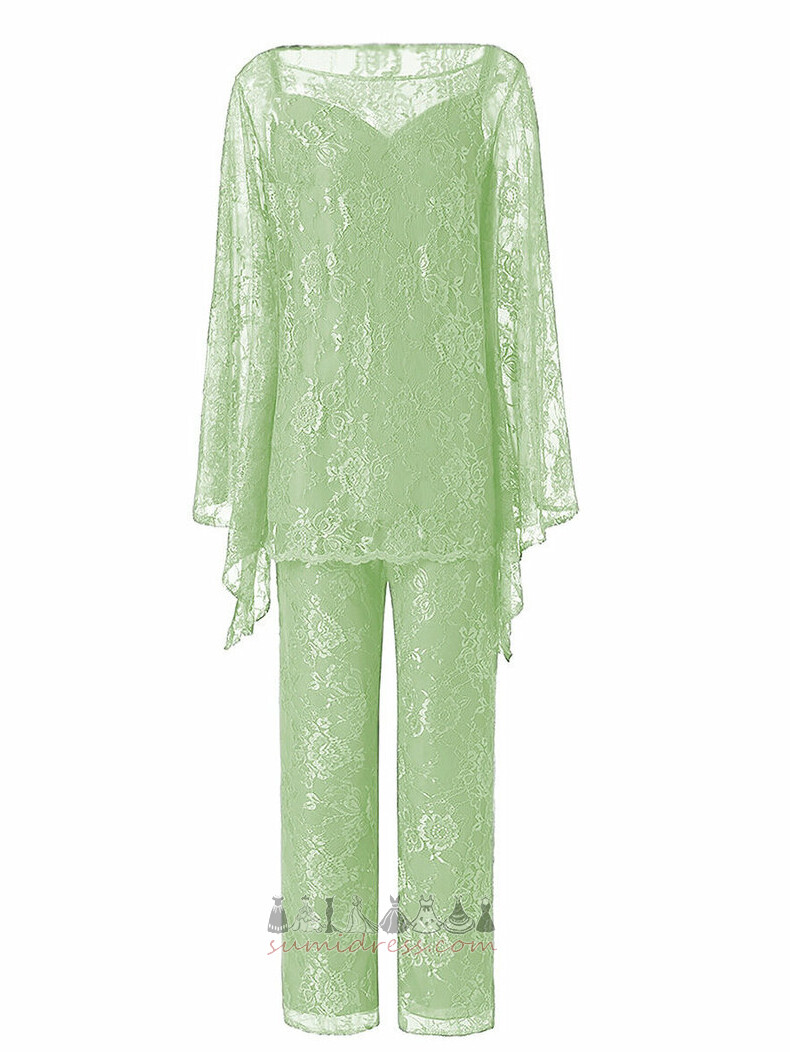 Sale Bateau Rectangle Lace Applique See Through Pants Suit Mother Dresses