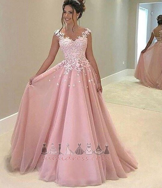 Sale Sheer Back Floor Length Sleeveless Sweep Train Tulle Prom Dress