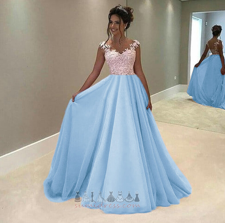 Sale Sheer Back Floor Length Sleeveless Sweep Train Tulle Prom Dress